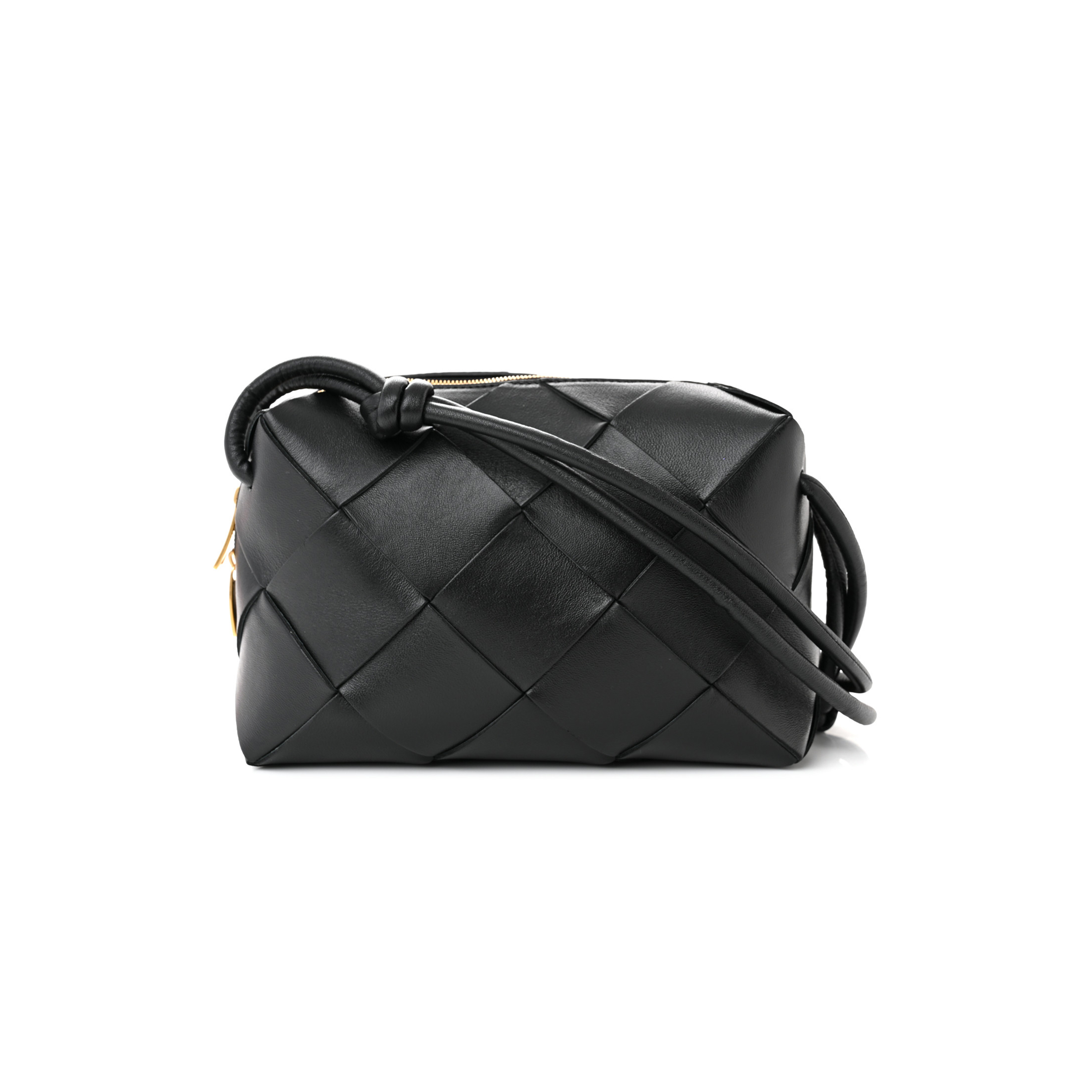 BOTTEGA VENETA LAMBSKIN MAXI INTRECCIATO SMALL CASSETTE CAMERA BAG BLACK  (22*15*8cm)